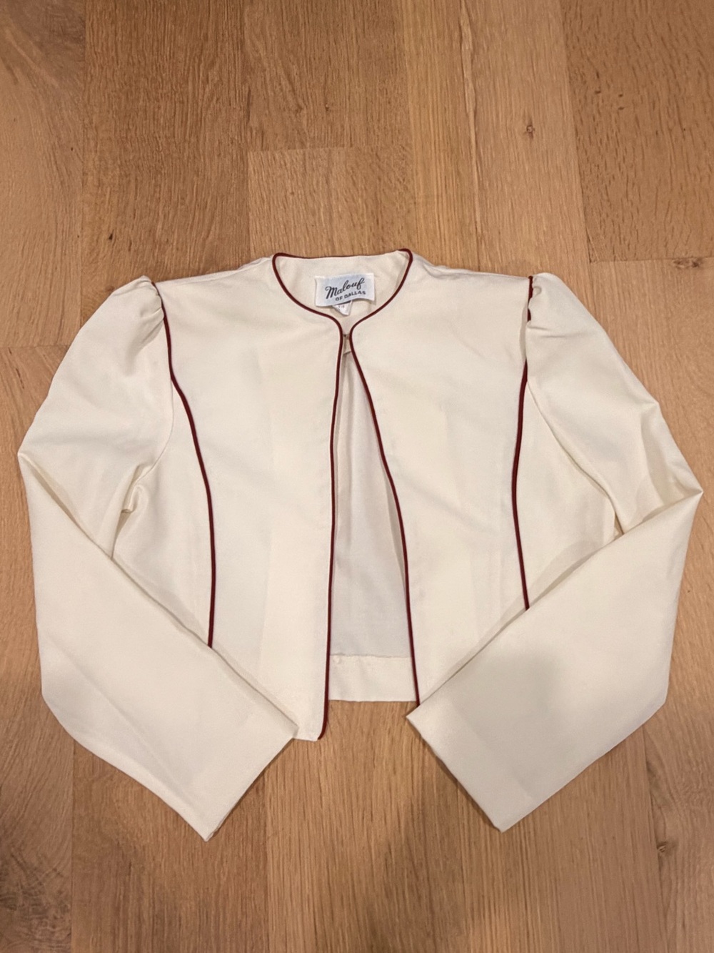 Vintage 1970s Malouf of Dallas Ivory Cropped Jacket Size 14